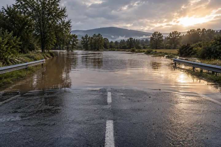 Tramo de carretera cubierto por agua