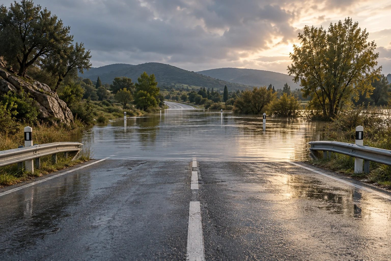 Tramo de carretera cubierto por agua