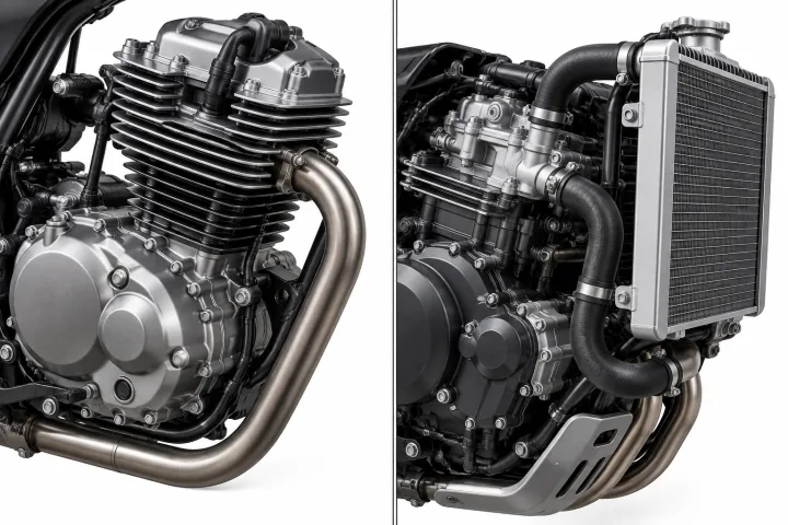 Comparativa técnica de un motor de moto refrigerado por aire y otro con radiador de agua