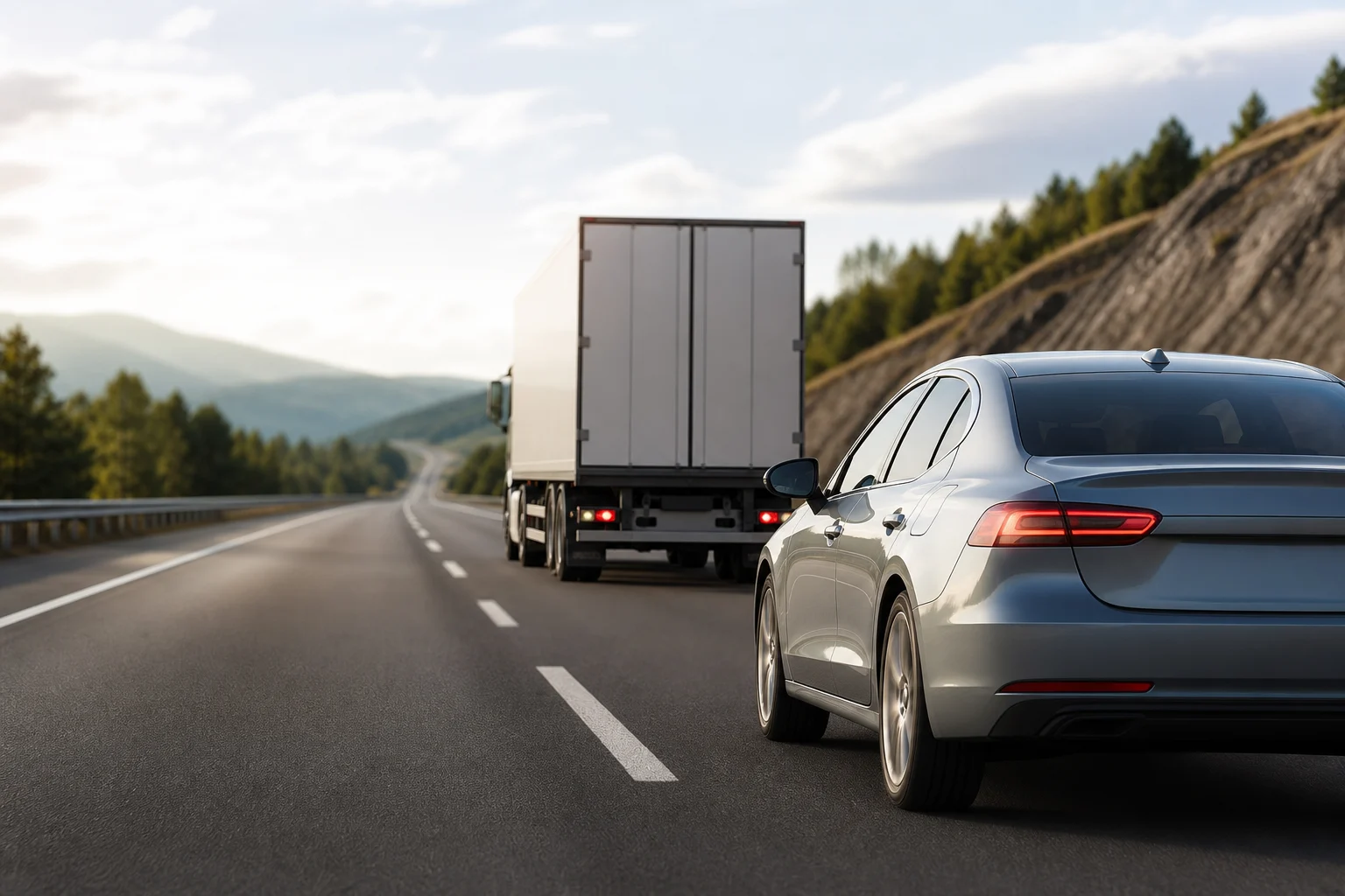 Turismo separado de un camión para conservar visibilidad de la carretera